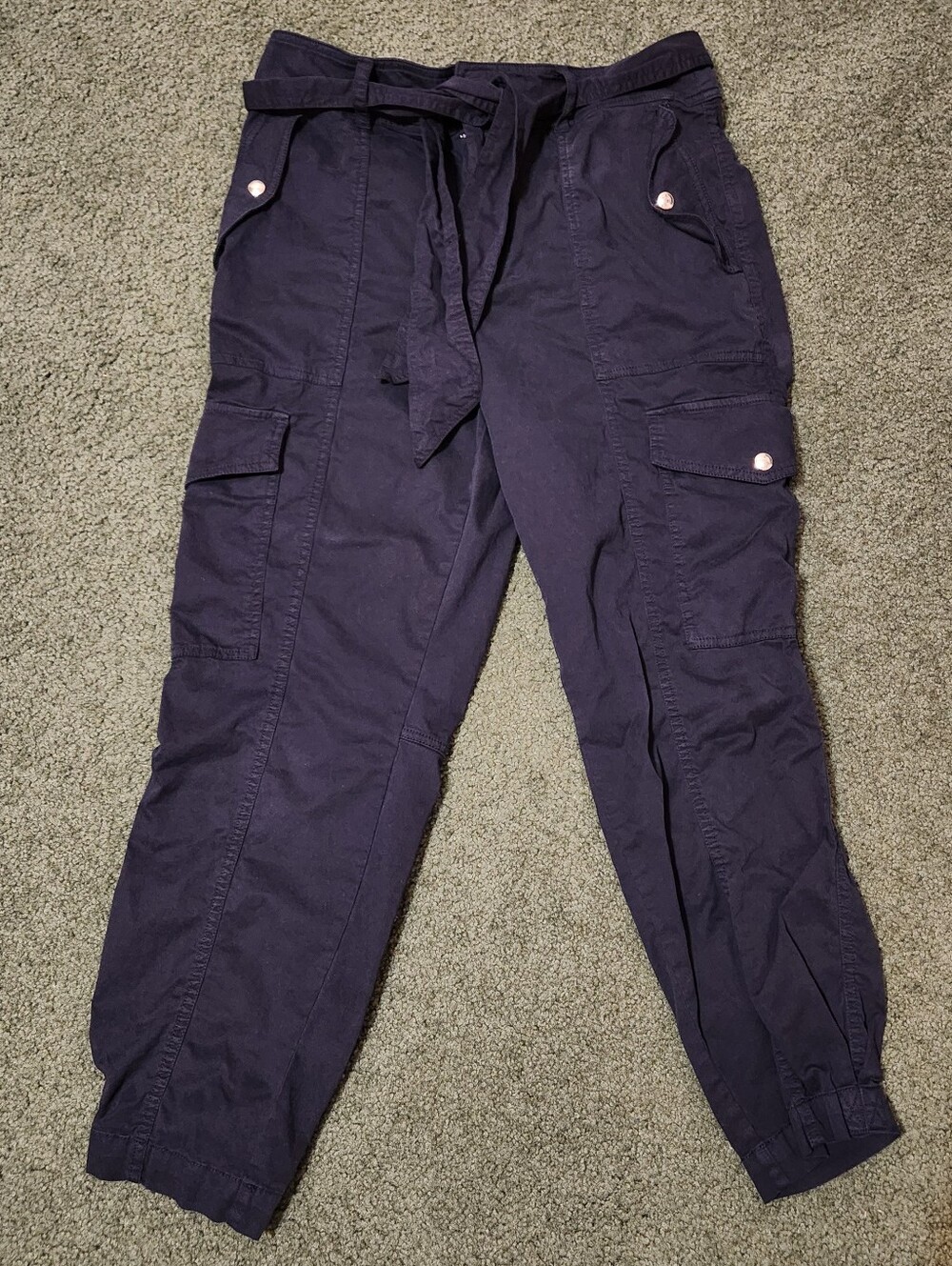 Lauren Ralph Lauren Black Label Women's Belted Navy Cargo Pants Trousers Size 10